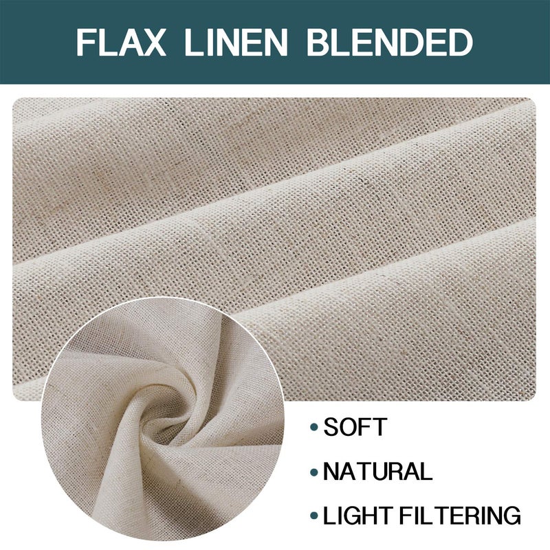 FantasDecor 108 inch Curtains Ivory White Linen Blend Semi Sheer Light Filtering Extra Long Drapes for Living Room Bedroom Thick Linen Textured Window Drapes Burlap Farmhouse Decor, W52 x L108, Ivory - Image 3